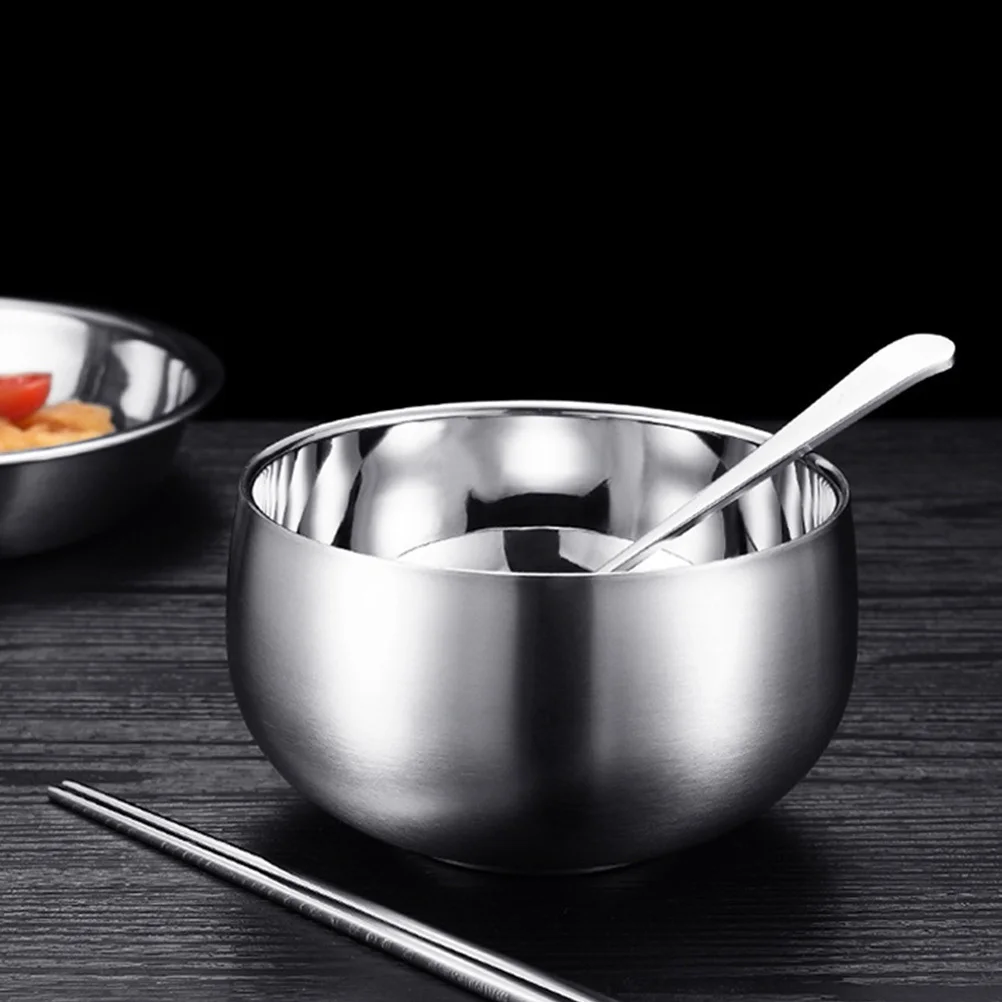 

1Pcs Stainless Steel Double Layer Insulated Bowl Heat Resistant Silver Anti-Scald Perfect for Home Restaurant Hotel