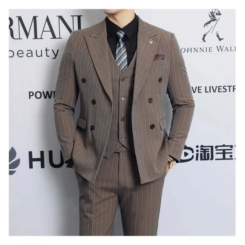 2025 남성 트렌디 더블 브레스티드 쓰리피스 캐주얼 수트 고품질 패셔너블 비즈니스 스타일 신상