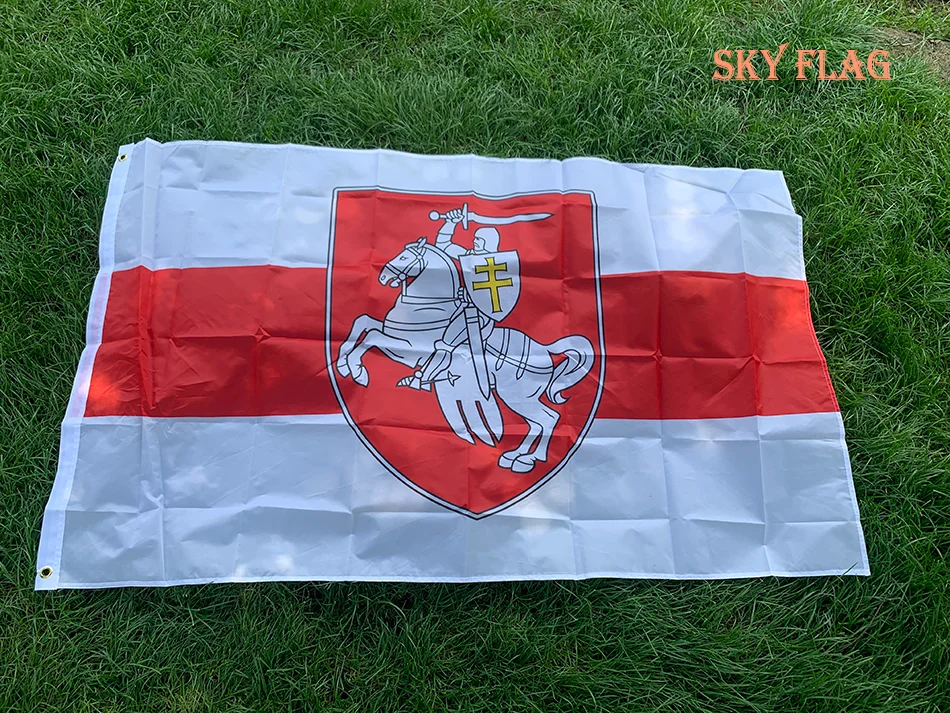 SKY FLAG Belarus White Knight Pagonya Flag 90x150cm Polyester Belarusian Ensign with Coat of Arms Flag For Decoration