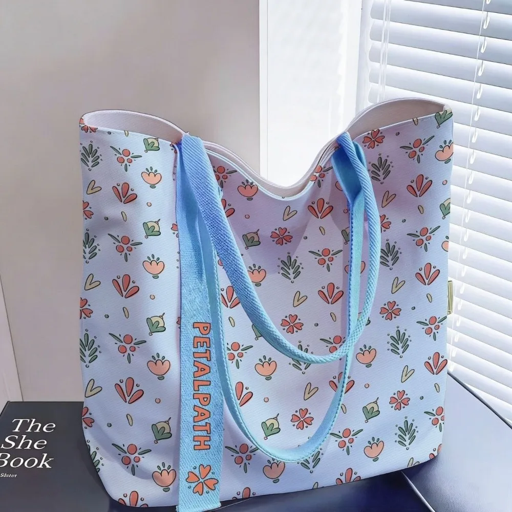Portable Floral Canvas Tote Bag Reusable Large Capacity Commute Handbag Lightweight Shoulder Bag For Work