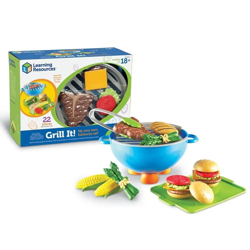 

Игровой набор для барбекю Resources New Sprouts Grill It, еда для игры, кухонные игрушки и аксессуары, для развития воображения и мелкой моторики