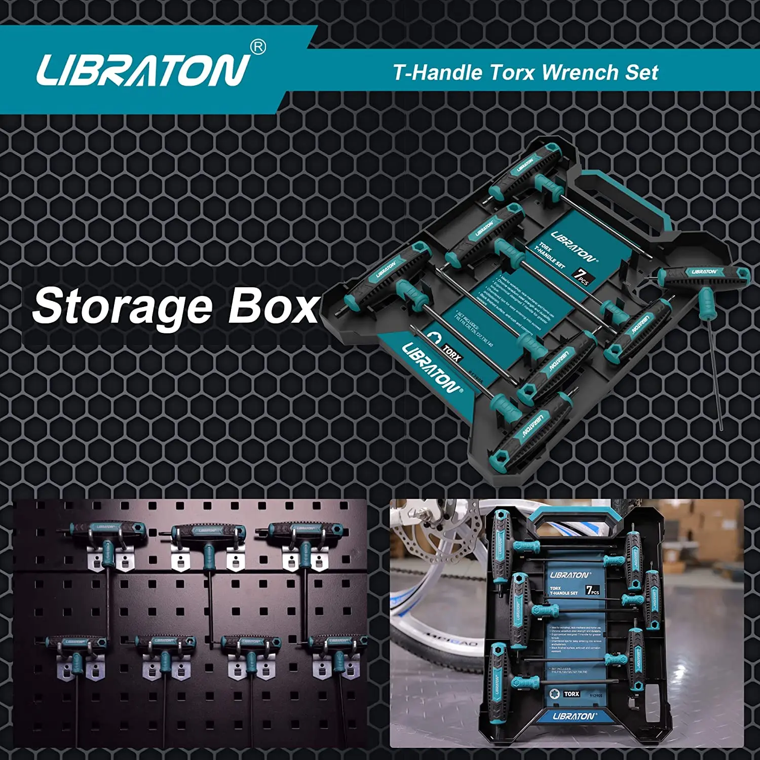 Libraton 7Pcs T 핸들 Torx 키 세트 T 핸들 렌치 세트, 두 팁 디자인, T10-T40 적합한 Torx 나사 자동 자전거 수리 도구