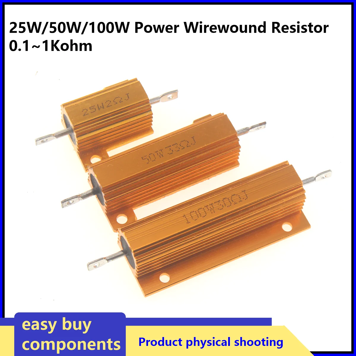 1PCS 25W 50W 100W Aluminum Power Metal Shell Case Wirewound Resistor 0.01-100K 1 0.5 1 2 4 6 8 10 20 100 150 500 1K 10K ohm