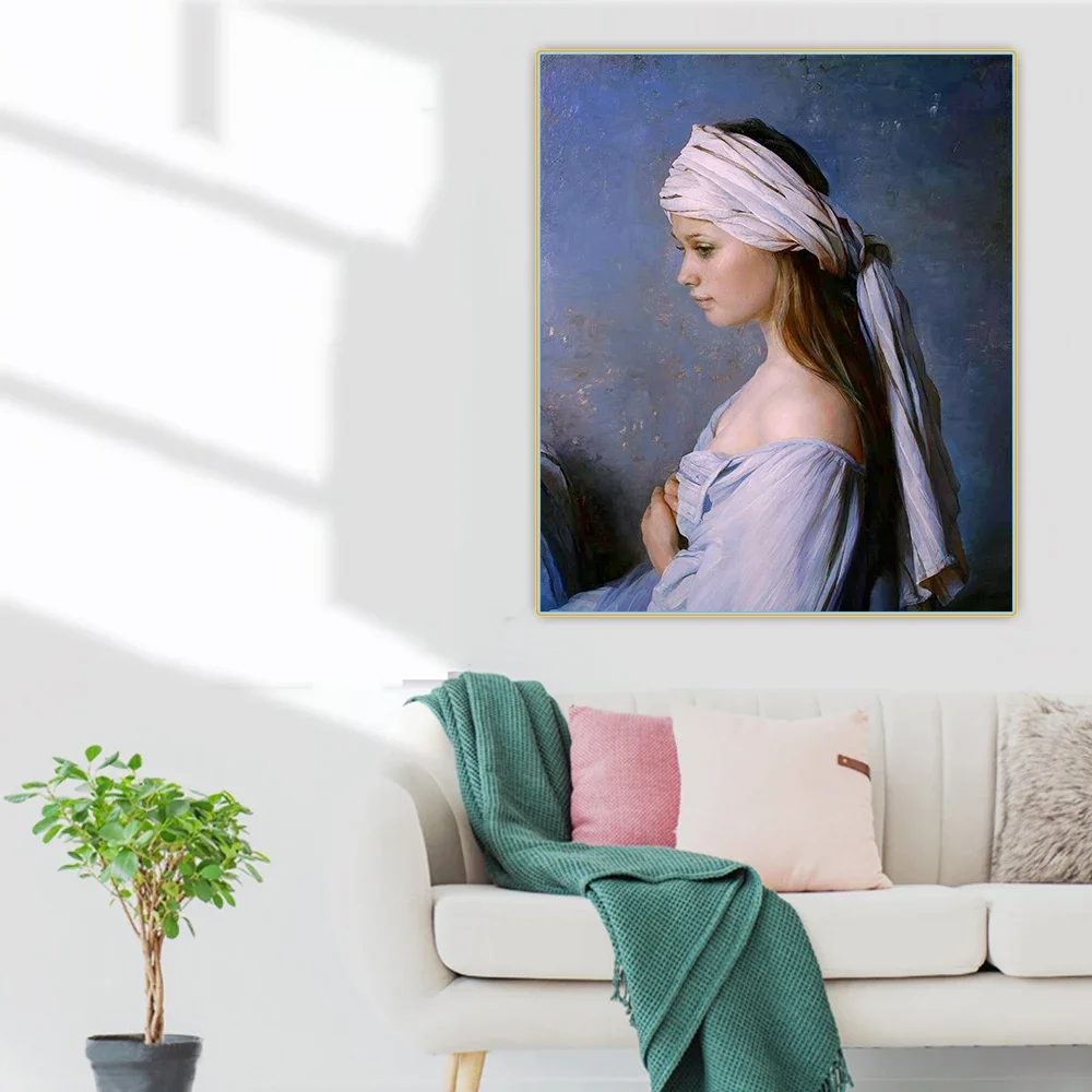 Citon Sergey Marshennikov《Sex Girl in a headscarf》Canvas Art Oil Painting Backgdrop Wall Decor Home Living Room Decoration