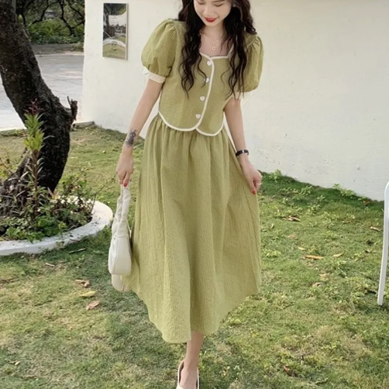 Simple Dress Sets for Women Short Sleeve Elastic Waist Skirts Fashion Korean Style Loose Young Girls Summer Clothing Elegant