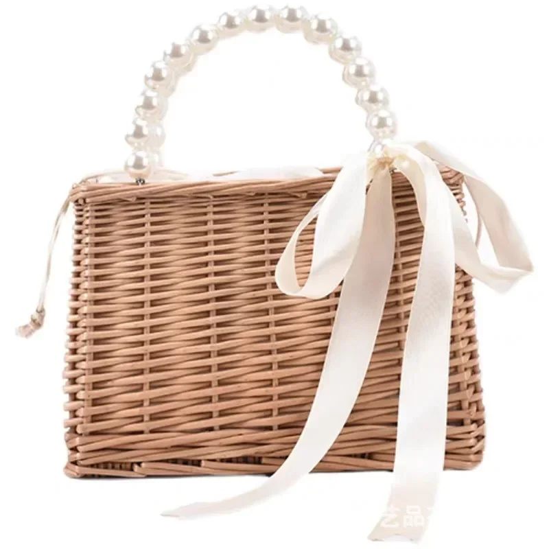 Straw Bags for Women Square Handbags Summer Rattan Shoulder Bags Handmade Knitted Storge Small Totes Bag 2024 New Fashion