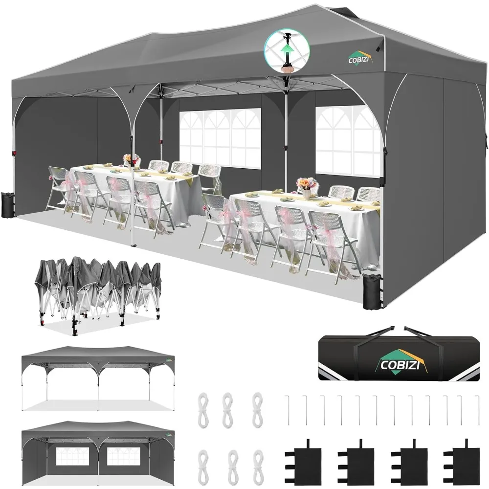 10x20 Pop Up Canopy Tent with 4 Sidewalls, Instant One-Push Setup, Commercial Canopy with Air Vent & Reflective Strip, UPF 50+