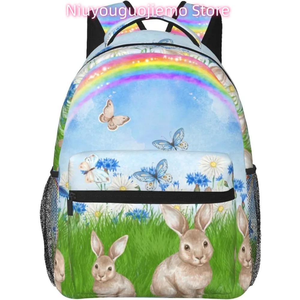 

Легкий рюкзак для ноутбука Rainbow Bunny, легкий многоцелевой дорожный повседневный рюкзак, унисекс, студенческие рюкзаки для мужчин и женщин
