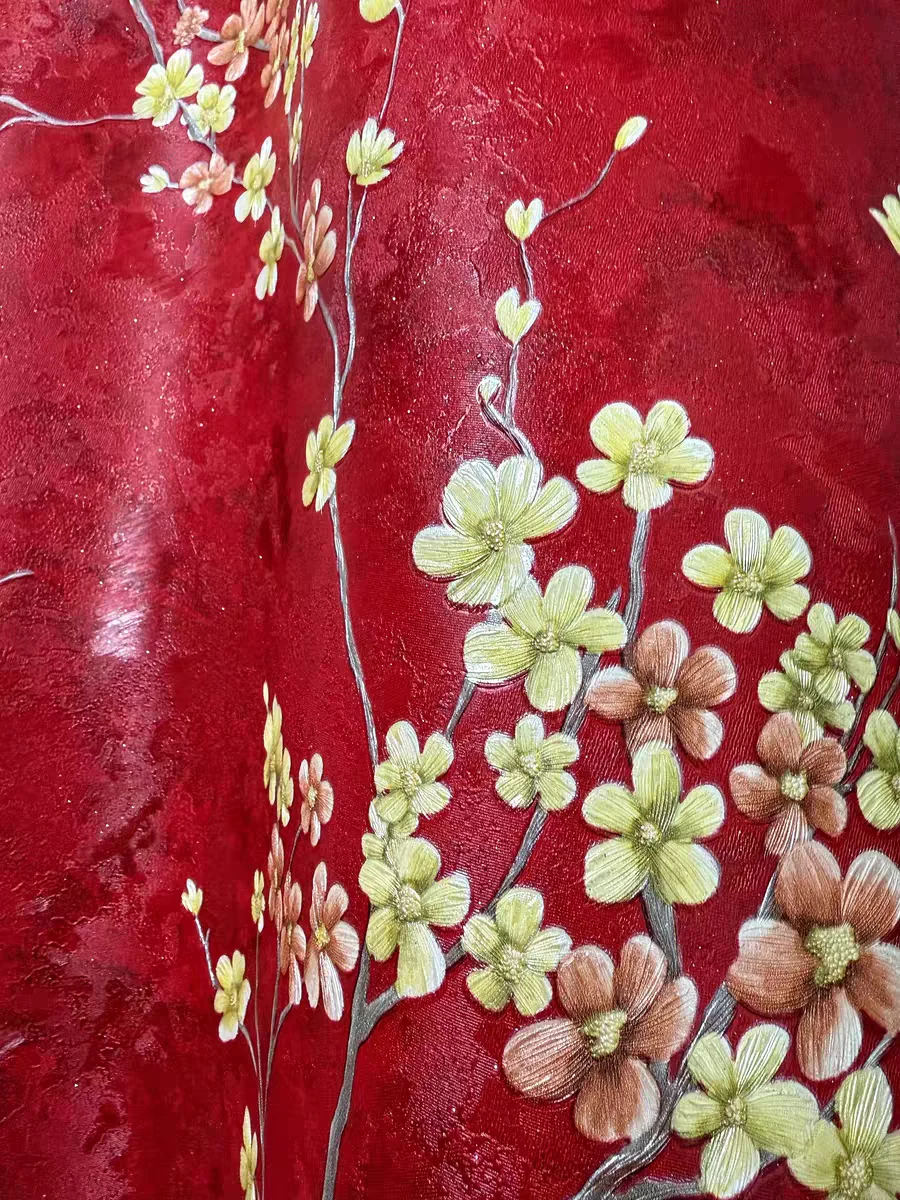 Chinese Classic Red Plum Flower Wallpaper Retro Vine Floral Bedroom Living Room Wallpapers Resturant Tea House Murals 3D