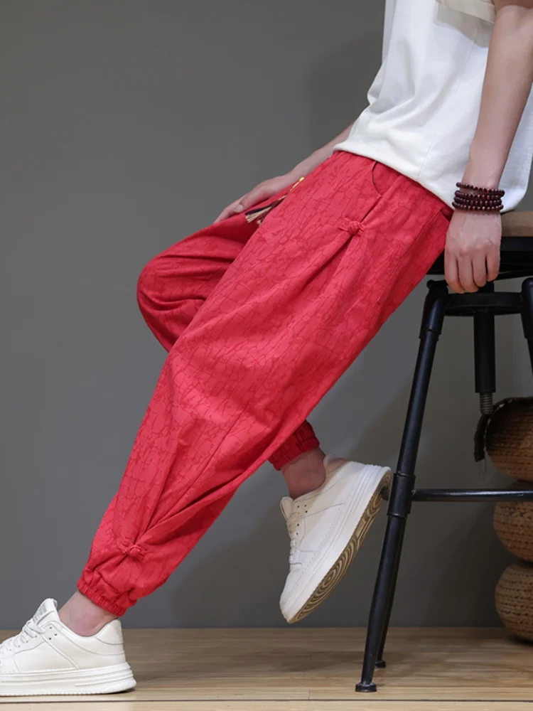 

Новые китайские льняные брюки для мужчин: летние, тонкие, струящиеся, прямые, широкие, свободные, больших размеров, из хлопка и льна, с манжетами, укороченные (длиной 7/8)