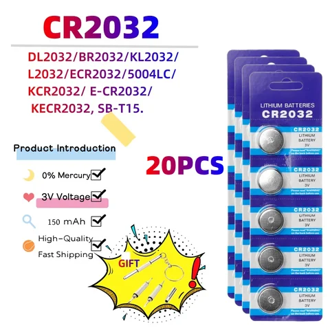 7-Day Fast Delivery 20-100 Pcs CR2032 Battery 3V Button Cell Specialized Car Remote Control Battery DL2032 Lithium Battery