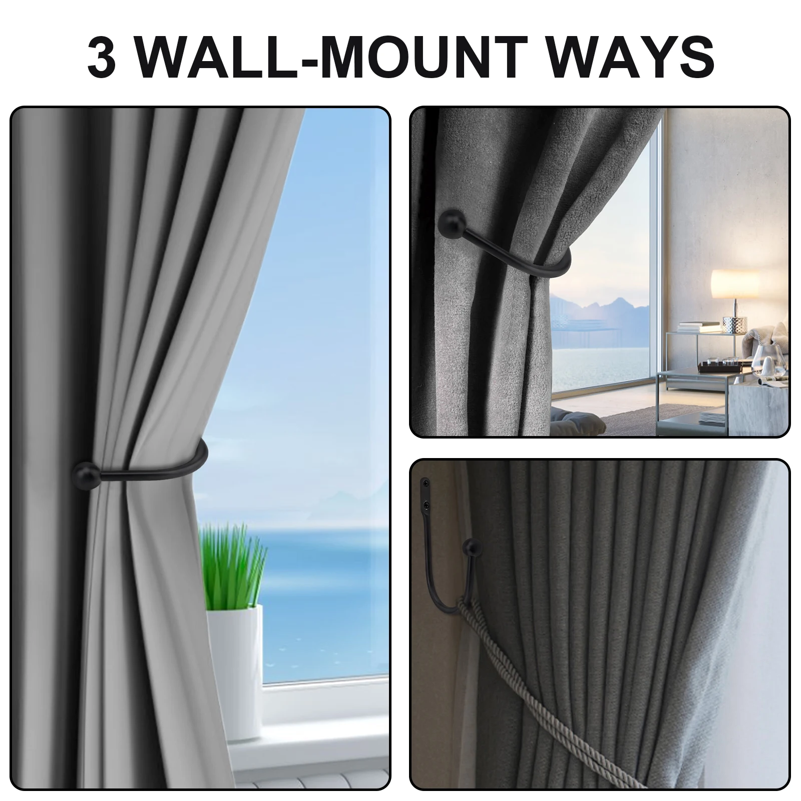 2pcsAluminum Alloy Wall Mounted Curtains Holder for Home Decor / Living Room /Bedroom with Screws,Heavy Duty Matte Hanging Hook