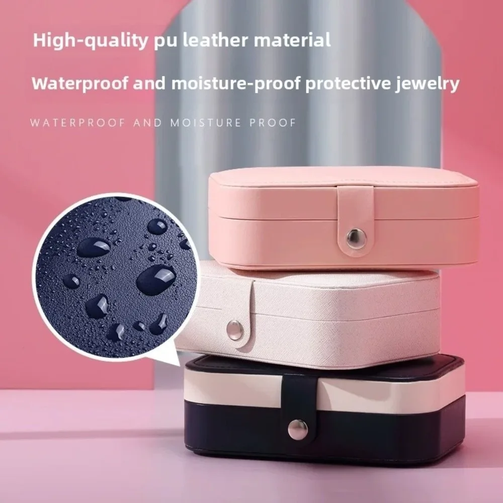 

Portable Vintage Jewelry Storage Box Mini Square Necklace Ring Case PU Leather Jewelry Display Case Earring Organizer Women