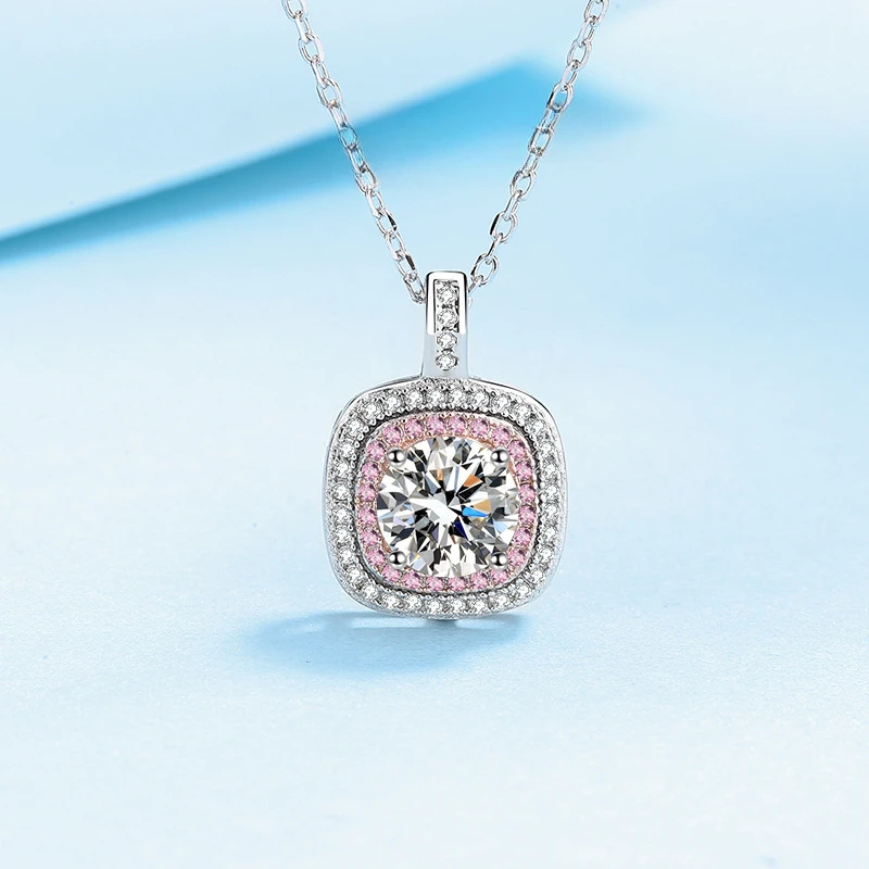 New 1Ct D Color Moissanite Necklace for Women Sparkling GRA Diamond Pendant square Platinum PT950 with rose gold Wedding Jewelry