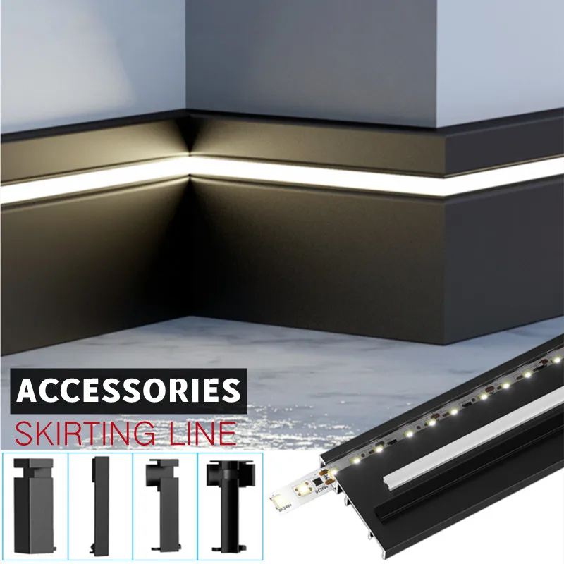 Schwarz/Grau Sockel Linie FÜHRTE Streifen Lampe Montieren Stecker H50mm Aluminium Profile Ecke Fest End Kappe Baseboard Bar Licht fitting