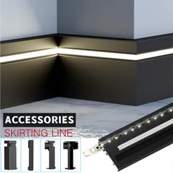 Black/Gray Skirting Line LED Strip Lamp Mount Connector H50mm Aluminum Profiles Corner Fixed End Cap Baseboard Bar Light Fitting