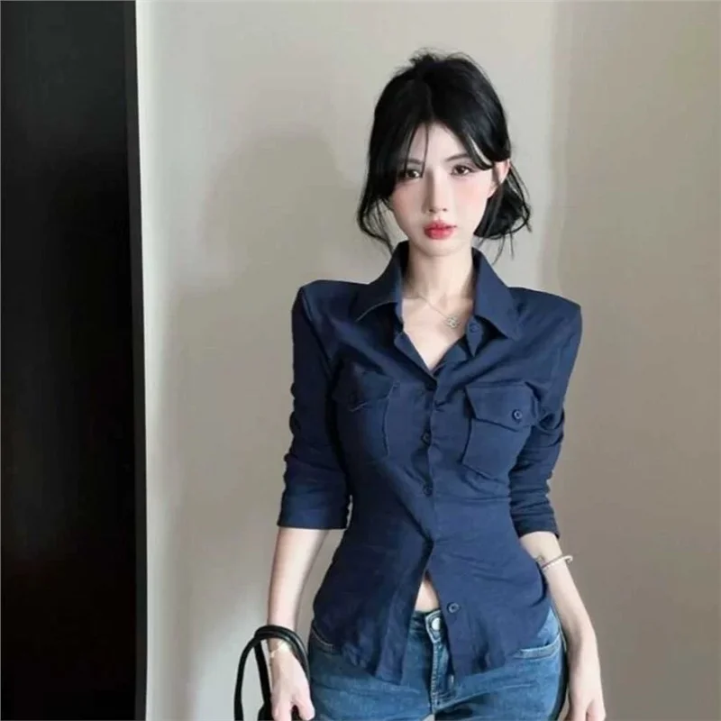 

Ele Collar Long Sve Slim Fit Women's irt ort Sle Spring Faionable Top Quali Polyester Fiber