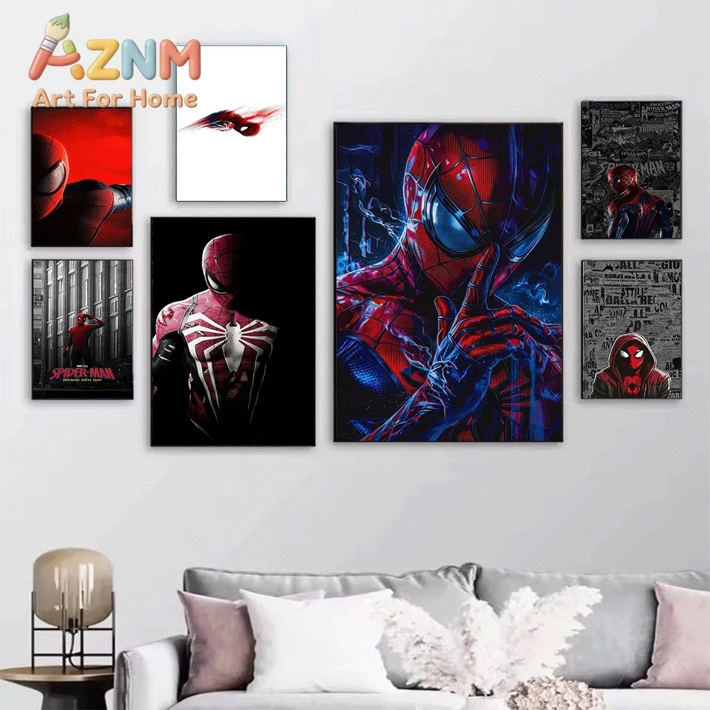 Spider Man Noir Black White Silhouette Marvel Superhero Canvas Wall Art No Frame Canvas Painting Poster Home Bedroom Living Ro