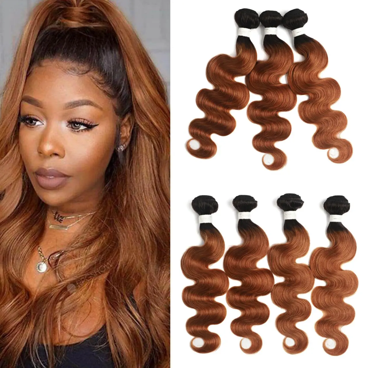 

Brazilian Body Wave Bundles 1B/30 Ombre Brown Colored Double Weft Human Hair Weave Bundles Remy Hair Extension 3/4 PCS SOKU