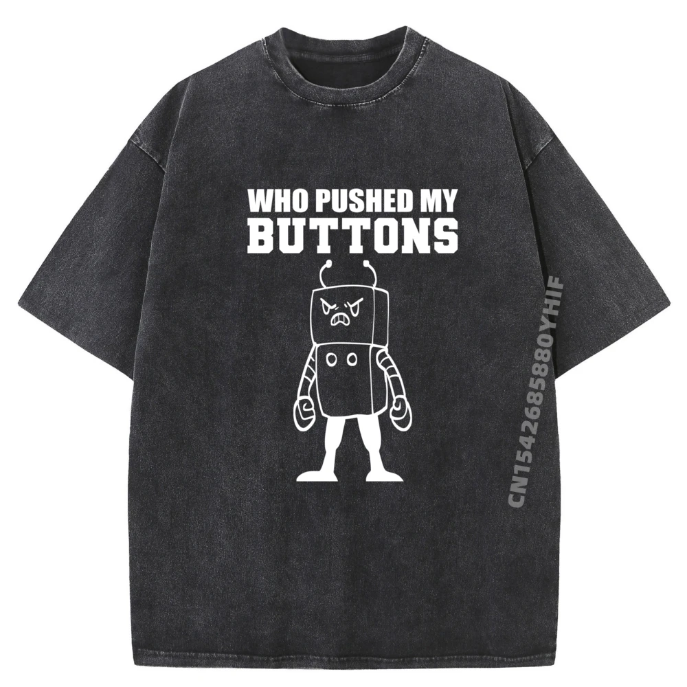

Pushed My Buttons Computer Specialist Men Graphic Tees Mens Vintage Washed Camiseta Masculina Mens Clothing