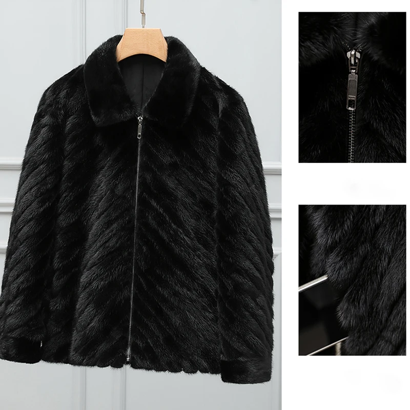 Mink Coat Winter Women Real Fur Lapels Zipper Coat Men\'s Short Natural Mink Jacket Couple\'s Warm Genuine Leather Clothing