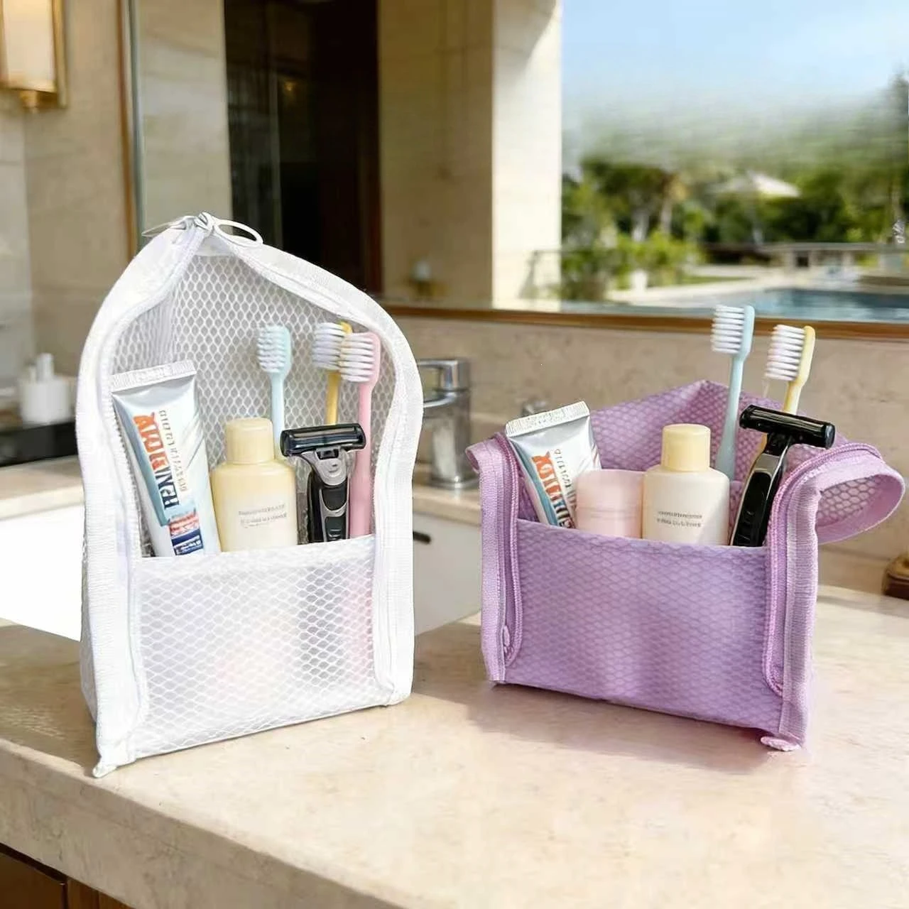 1pc EVA Mesh Cosmetic Bag Travel Stand Storage Makeup Bag Organizer Female Make Up Pouch Portable Toiletry Beauty Case