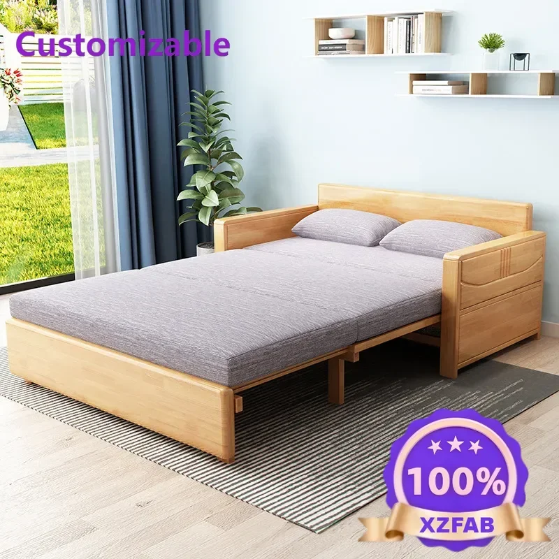 Factory Direct 2026 Solid wood foldable sofa bed dual-purpose living room multi-functional retractable sitting and sleeping sing
