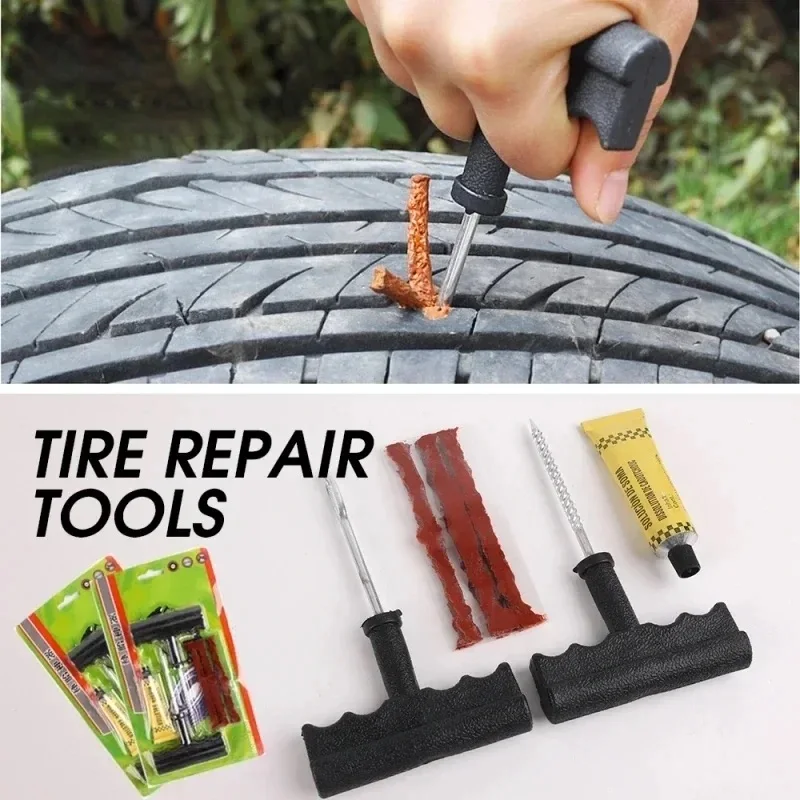 Car Tire Repair Tools Kit Motorcycle Bike Tire Tool with Rubber Strips Puncture Studding Plug Auto Bike Garage Repair Tools