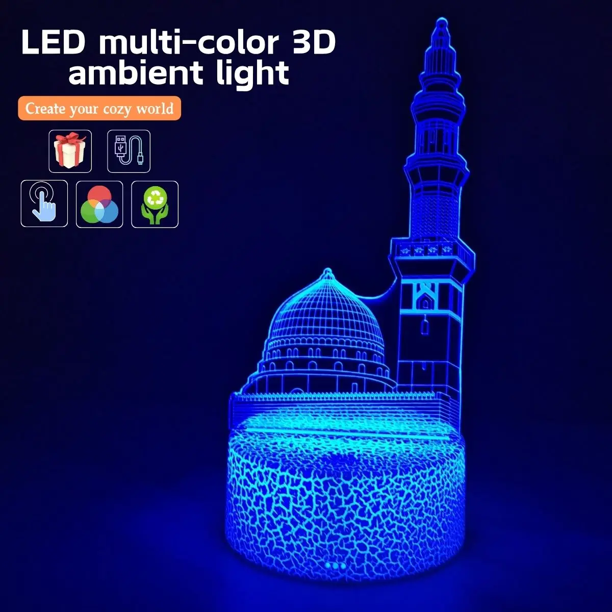 

USB powered 3D castle night light - creative design, suitable for home decoration, perfect for living rooms and bedrooms