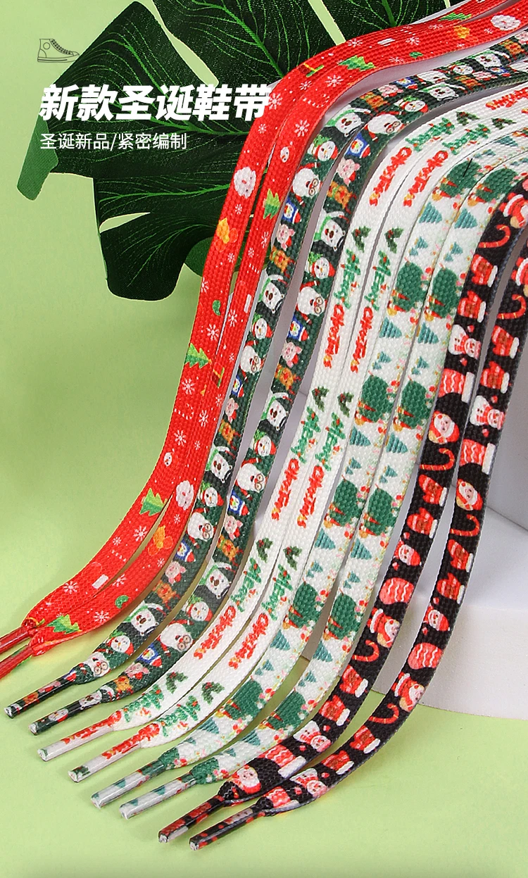 Winterliche Weihnachts-Themen-Flachschuhbänder mit Aufdruck, Weihnachtskarneval, kreative Geschenke – Detail 1