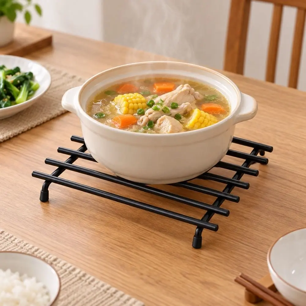 Wrought Iron Kitchen Trivet Anti-slip Striped Design Pot Holder High Load-bearing Heat-resistant Pot Rack Hot Dish/Bowl
