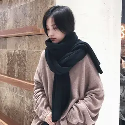 Maikun Thick Warm Scarf For Women Pure Color Ladies Imitation Cashmere Black Scarf Female Winter To Increase Ahawl