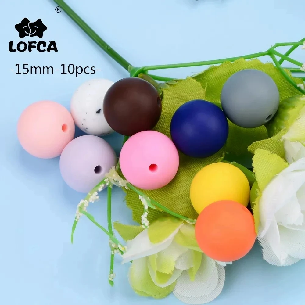 LOFCA 15mm Silicone Beads 10pcs Loose Beads Baby Teether Toy BPA Free Food Grade DIY Chew Charms Necklace Jewelry Making