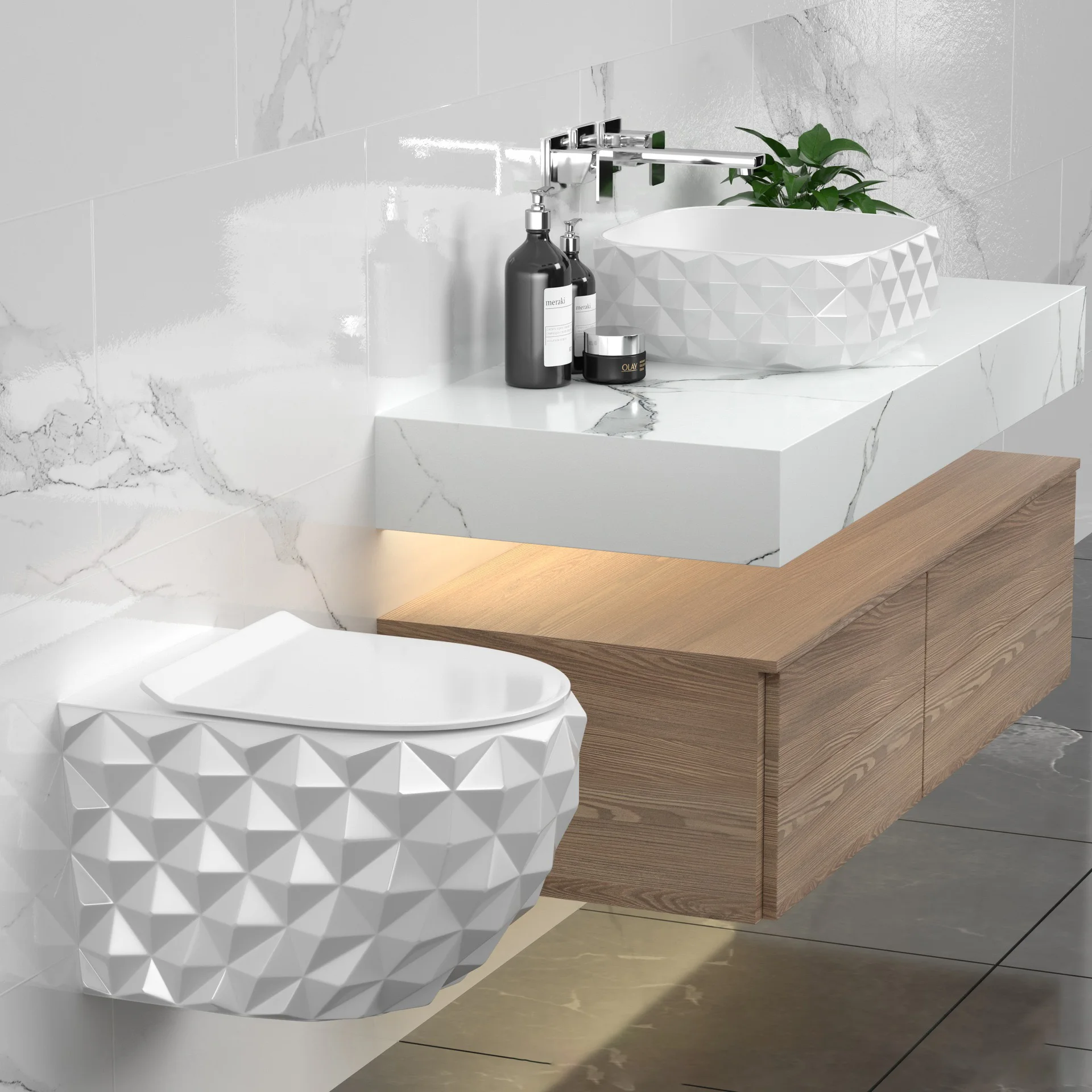 Luxury Gold Diamond Pattern Wall Mounted Ceramic Toilet Sink Option for Hotel Villa