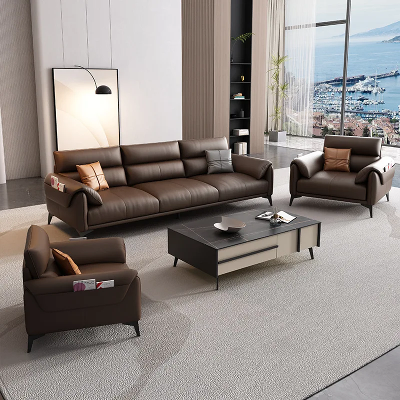 Office sofa leather modern simple business reception room meeting area leisure negotiation three-person combination coffee table