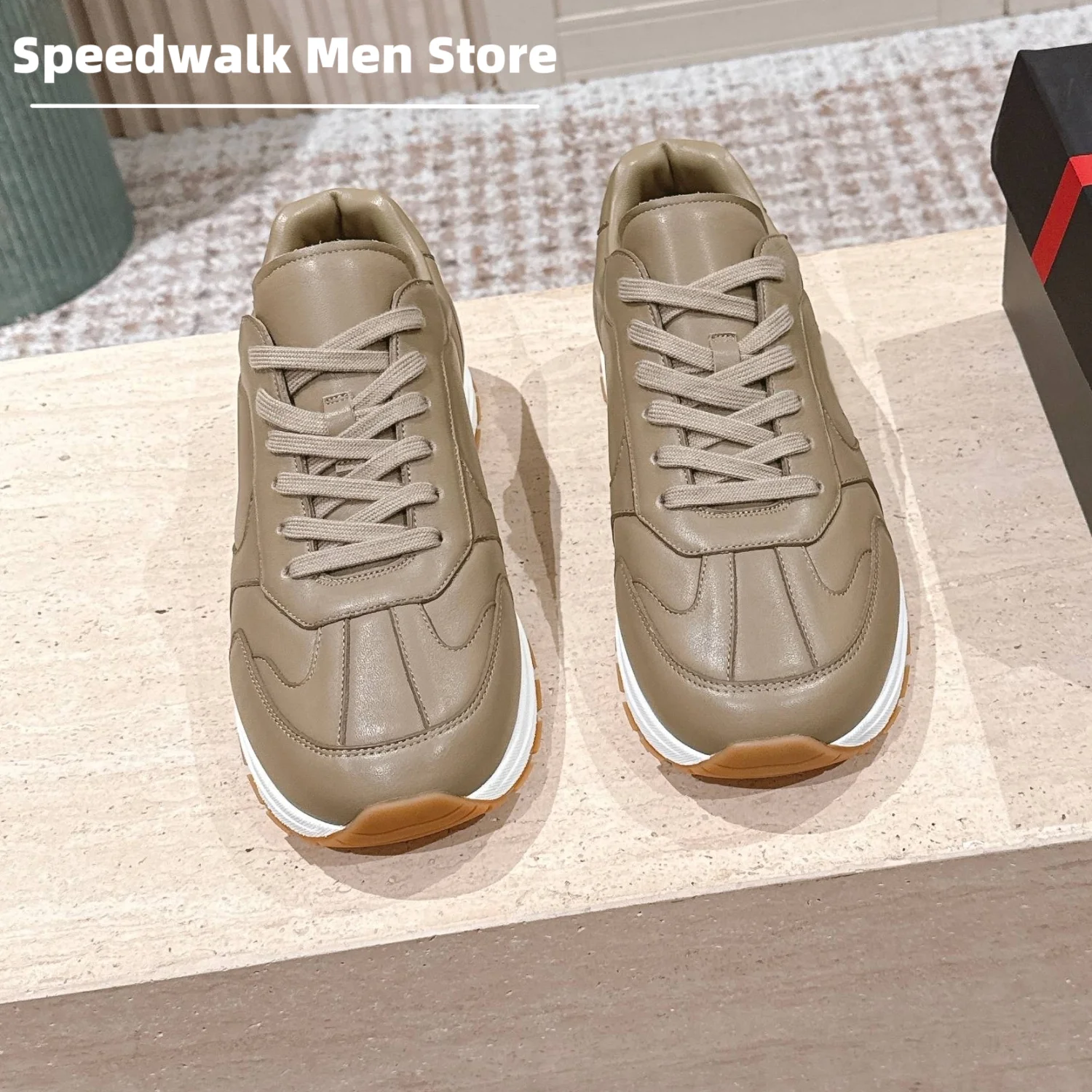 2026New Men Wear Resistant Genuine Leather Casual Platform Shoes Suede Mixed Material Heightening Office Walking Footwear