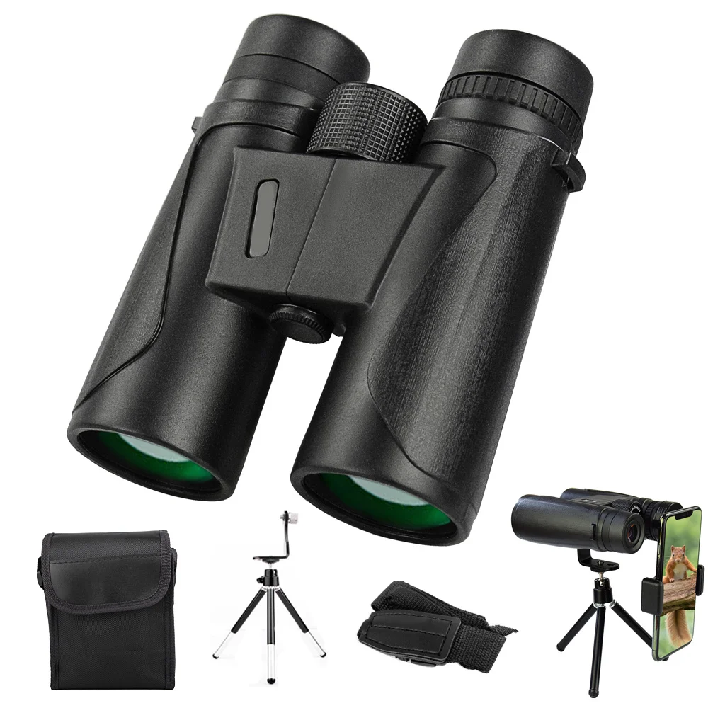 

12x42 High Power Binoculars Low Light Night Vision Bak4 Prism Glasses Binoculars With Phone Adapter&tripod