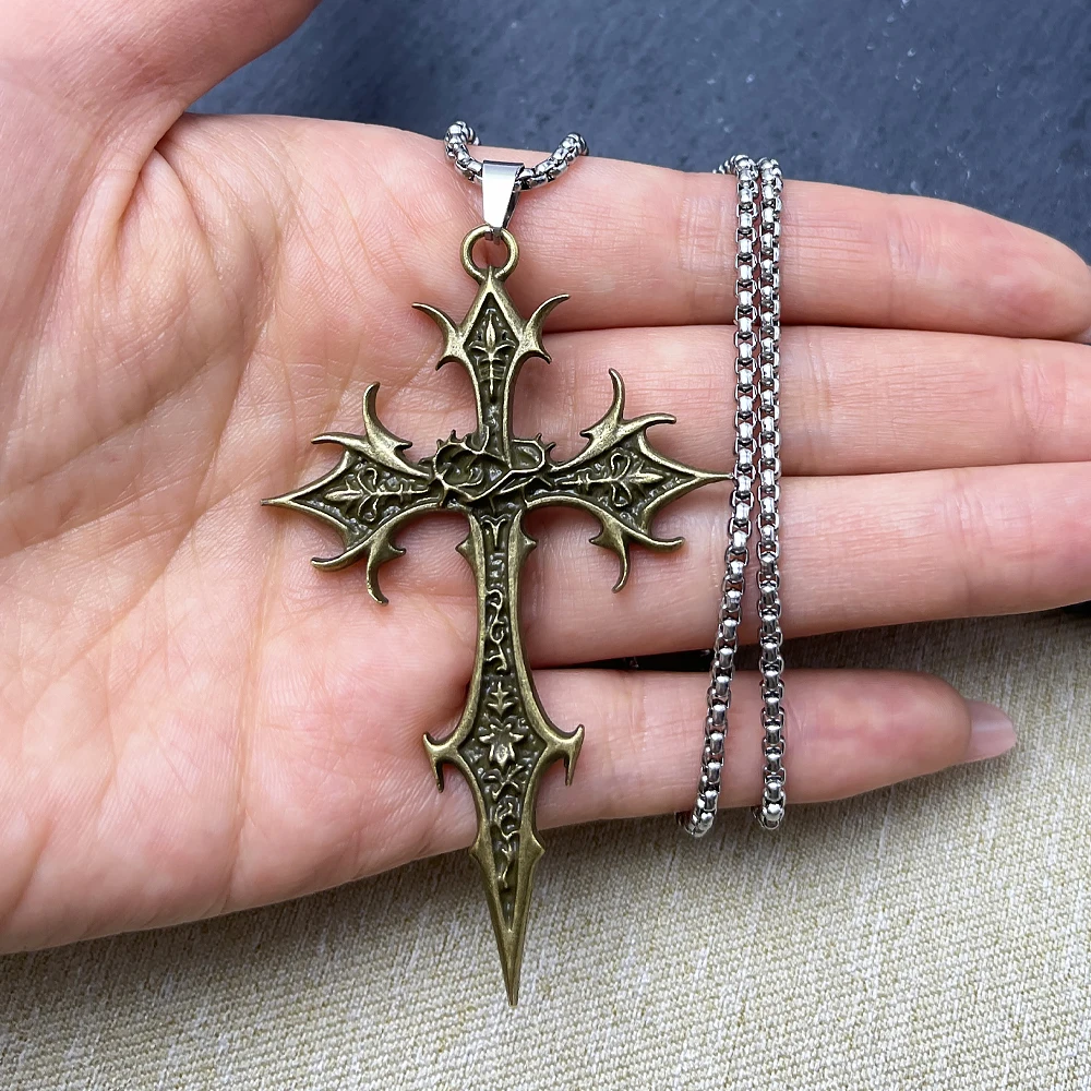 1 Stück Gothic doppelseitige Kreuz Anhänger Halskette Nische Persönlichkeit Design Hip Hop Retro Punk Zubehör