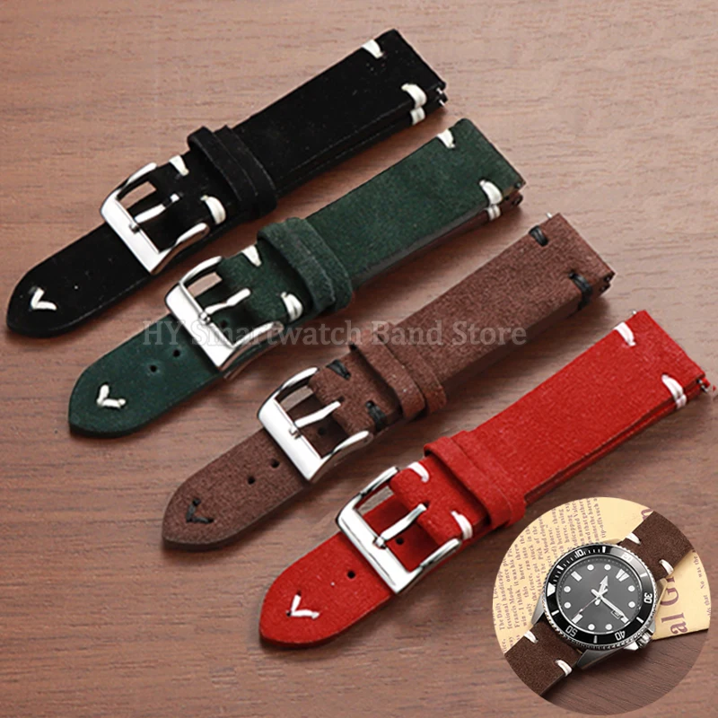 Замшевый кожаный ремешок для Seiko для Casio для Tudor, быстросъемный браслет для Rolex для Omega, браслет из воловьей кожи 18 мм, 20 мм, 22 мм