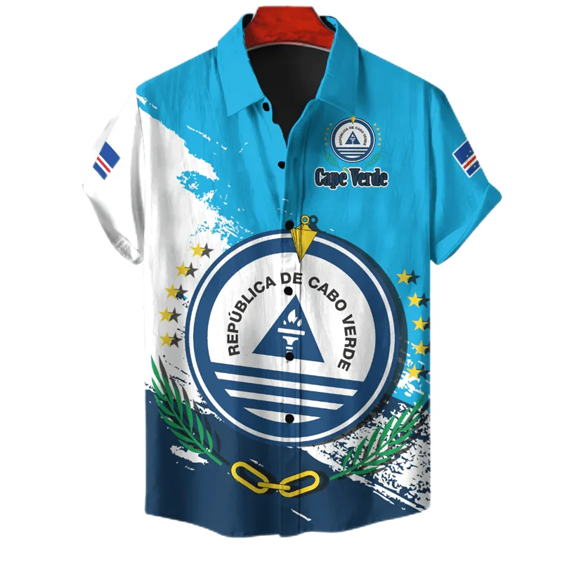 Camisas con estampado 3D de bandera de mapa de Cabo Verde de África para hombres, ropa con emblema nacional, camisas de playa, blusas patrióticas de abrigo de brazos, Tops masculinos