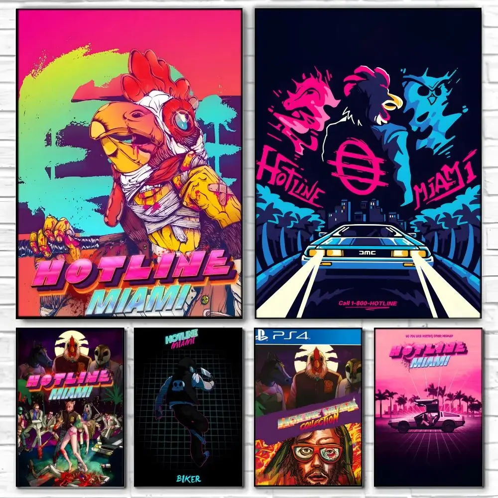 Game H-Hotlines Miamis Poster Self-adhesive Art Waterproof Paper Sticker Coffee House Bar Room Wall Decor