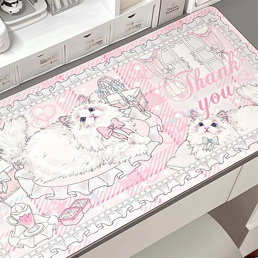 Anime Cute Cartoon Puppet Cat Mouse Pad Girl Heart Waterproof Non-slip Learning Office Desk Mat PU Pink Tablecloth