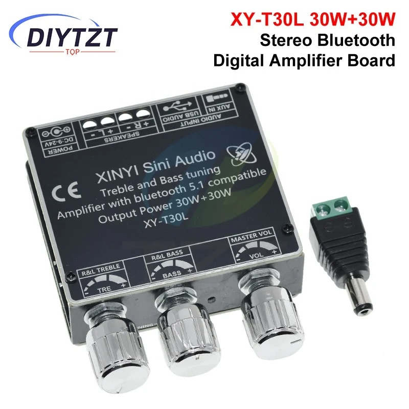 HIFI DIY Audio T30L Bluetooth Digital Amplifier Papan Modul 2.0 Stereo Dual Channel 30W * 2 dengan Penyesuaian Bass Tinggi dan Rendah