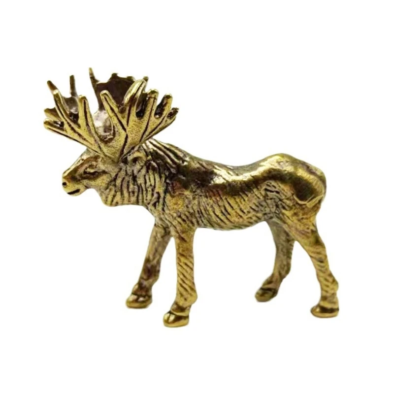 

Realistic Brass Elk Statue Antique Metal Moose Figurine Home Decors Accent Gift Dropship