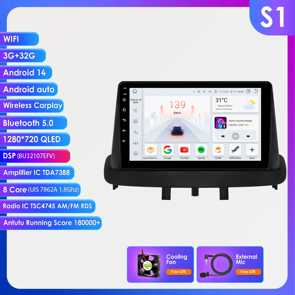 Hizpo AI Carplay Android 14 Radio Stereo Head Unit voor Renault Megane 3 2008-2014 Multimedia Speler Draadloze CarPlay 4G Wifi FM SWC 360 Camera