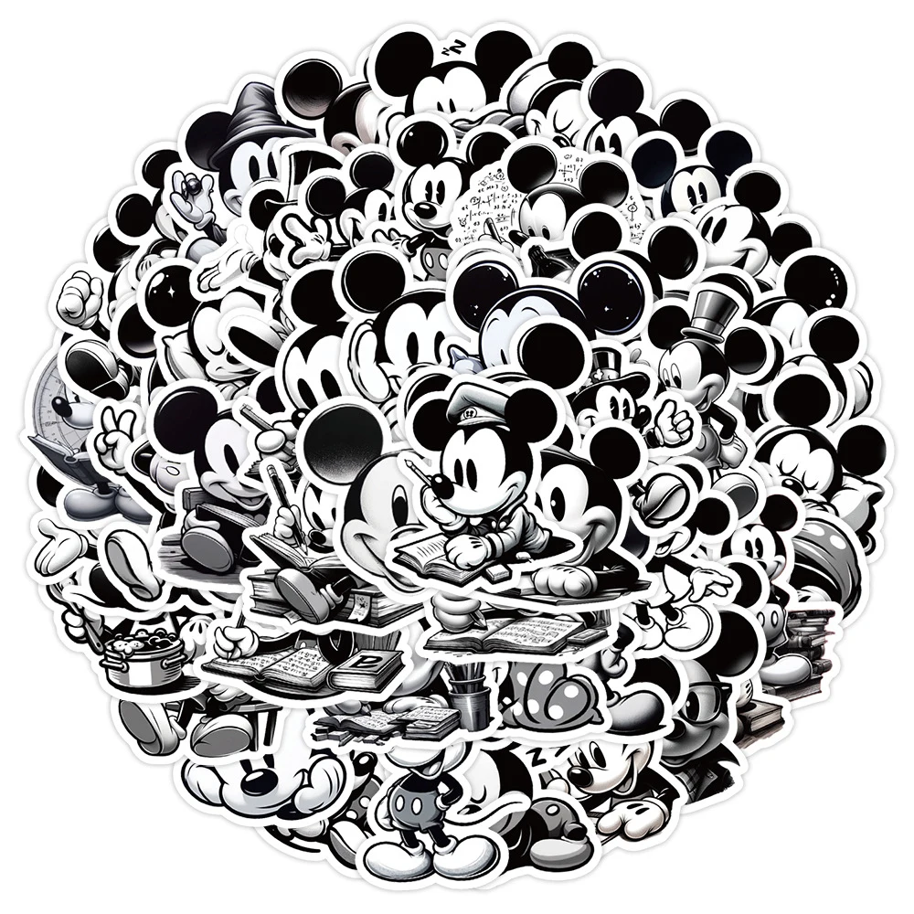 

10/30/50pcs Disney Black White Mickey Mouse Graffiti Stickers Cartoon Decal Laptop Fridge Scrapbook Funny Decoration Sticker Toy