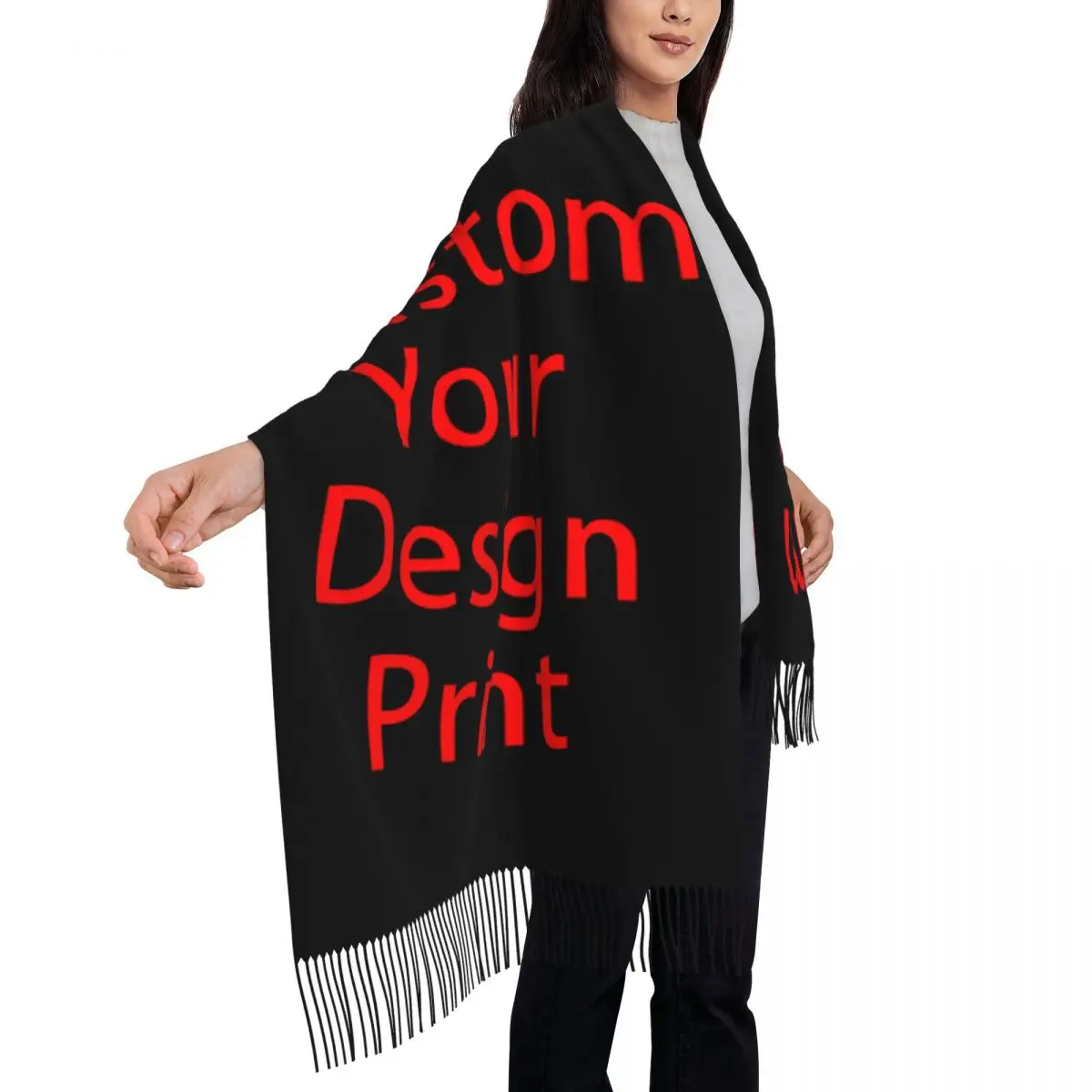 Ladies Long Custom Your Design Scarves Women Winter Fall Thick Warm Tassel Shawl Wrap Customized Logo Printed Scarf