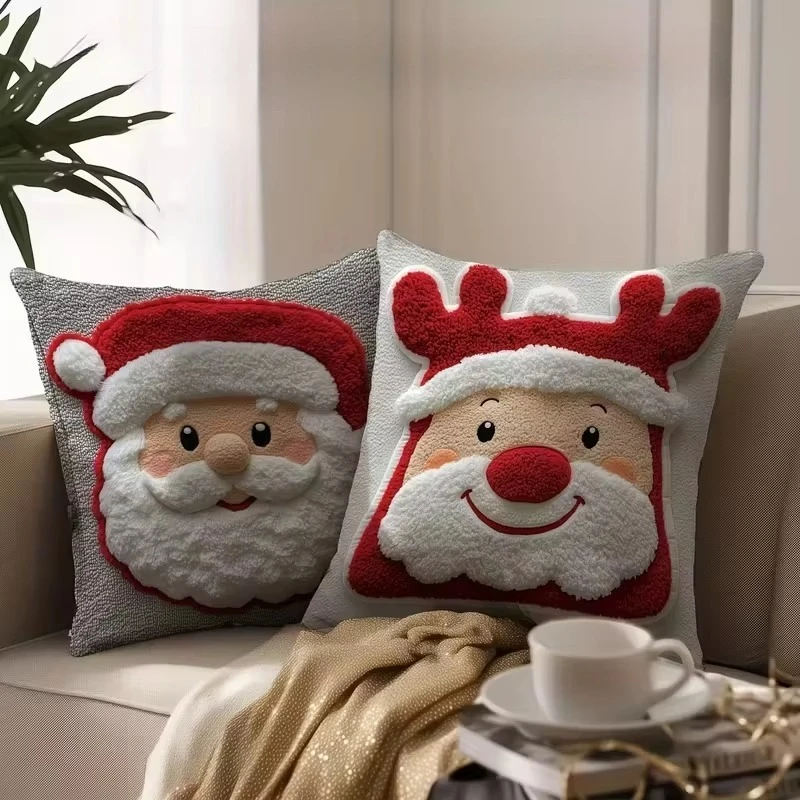 1-4PCS Christmas Pillowcase Snowman Reindeer Pillow Cases Single Sided Sofa Cushion Covers Holiday Home Living Room Decor