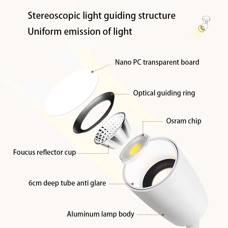 Led Spotlights Adjustable Angle Spot Light Surface Mounted Wall Wash Ceiling Lamp 7W 10W Opening 75mm COB Foco