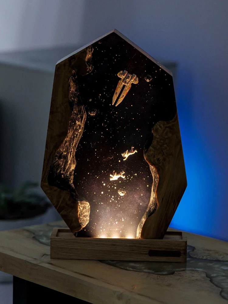 Science Fiction Theme Resin Lamp Creative Art Night Light Universe War Landscape Decoration Colorsful Table Lamp USB Charing